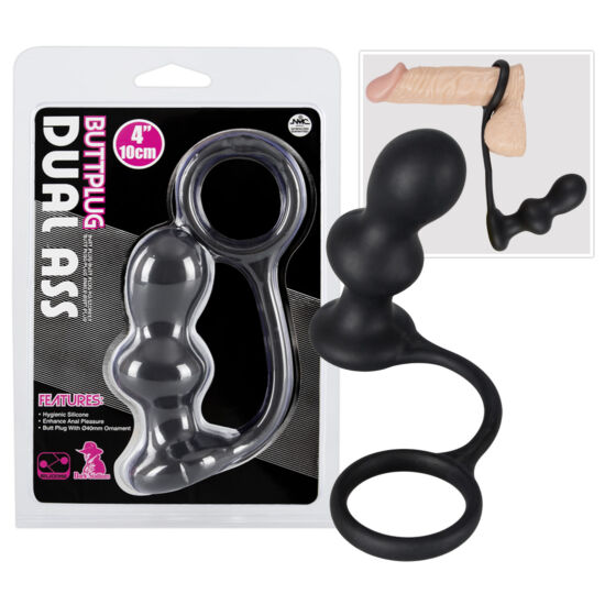 Dual Ass - análdugó péniszgyűrűvel (fekete)